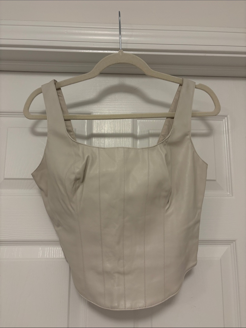 Abercrombie & Fitch Cream Faux-Leather Square-Neck Tank